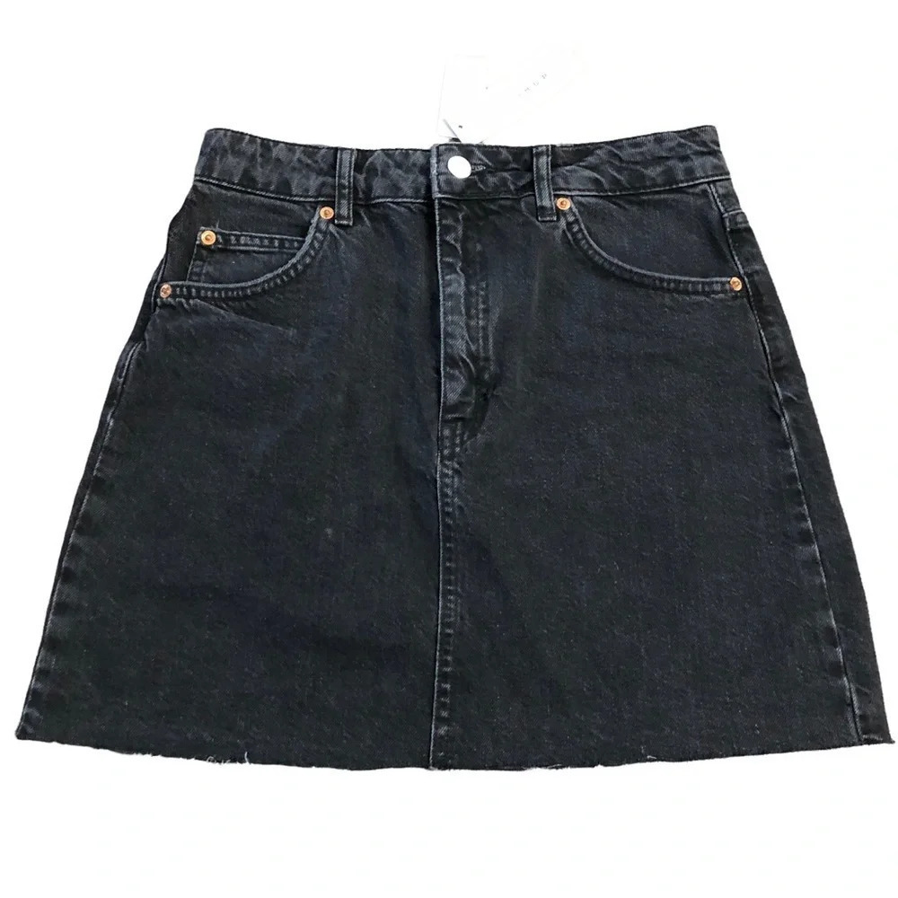 NWT Topshop Womens US 6 black Denim Mini Skirt Considered Nordstrom‎ New UK 10
